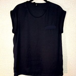 MANGO Suit Navy Blue Chiffon Blouse sz4